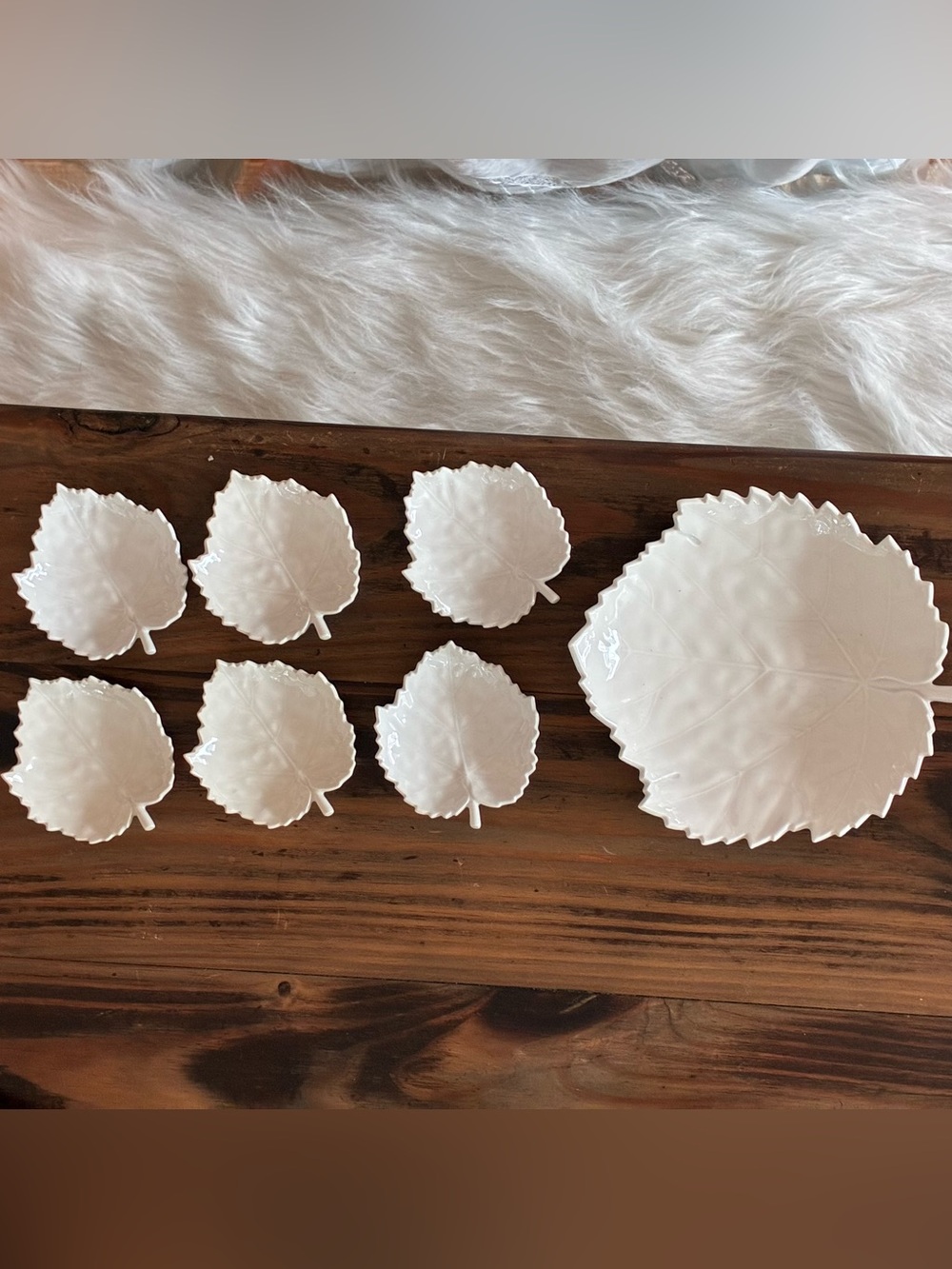 Vintage KPM White Leaf-Shaped Ceramic Serving Plates Set